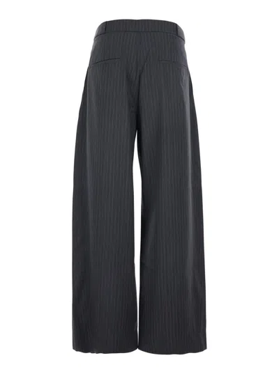 Tonywack Grey Pants With Front Pences And Pinstripe Motif In Wool Blend Man In Gray