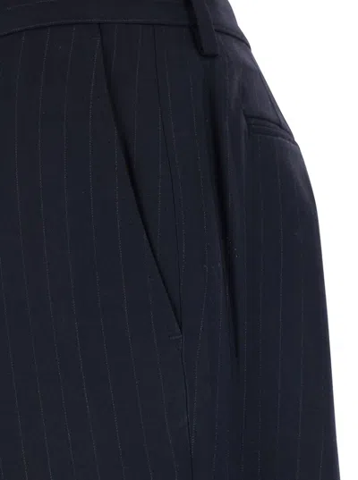 Tonywack Blue Pants With Flared Leg And Pinstripe Motif In Wool Blend Man In Blue