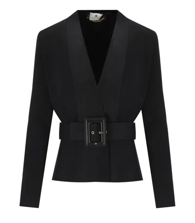 Elisabetta Franchi Black Belted Knitted Jacket In Black