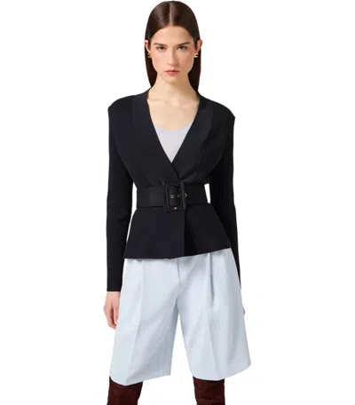 Elisabetta Franchi Black Belted Knitted Jacket In Black