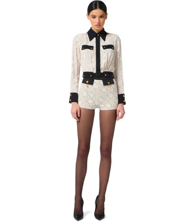 Elisabetta Franchi Bi-color Shirt With Gold Accents And Geometric Pattern In White