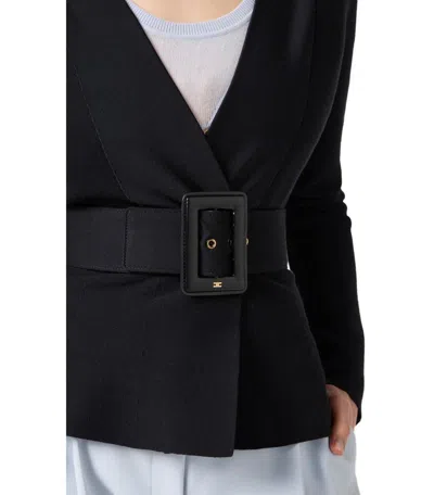 Elisabetta Franchi Black Belted Knitted Jacket In Black