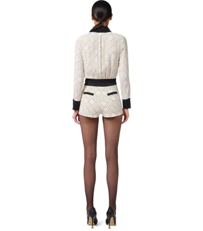 Elisabetta Franchi Bi-color Shirt With Gold Accents And Geometric Pattern In White
