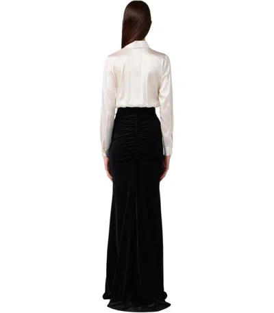 Elisabetta Franchi Long Red Carpet Dress In Satin And Velvet In White