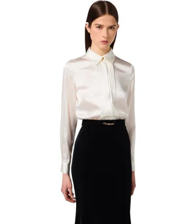 Elisabetta Franchi Long Red Carpet Dress In Satin And Velvet In White