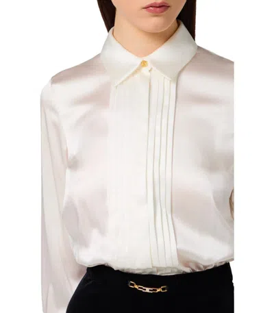 Elisabetta Franchi Long Red Carpet Dress In Satin And Velvet In White