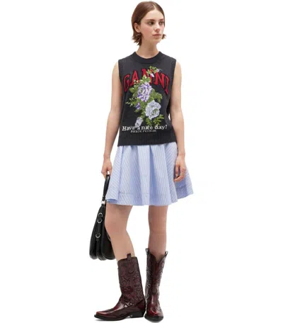 Ganni Flowers Grey Vest In Gray
