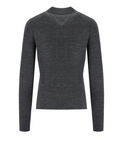 Ganni Fine Merino Wool Jacquard Knitted Polo Shirt In Gray