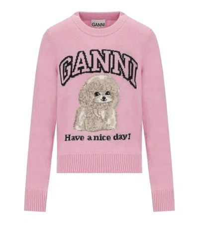 Ganni Poodle Pink Crewneck Jumper In Pink