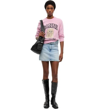 Ganni Poodle Pink Crewneck Jumper In Pink