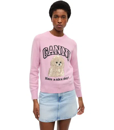 Ganni Poodle Pink Crewneck Jumper In Pink