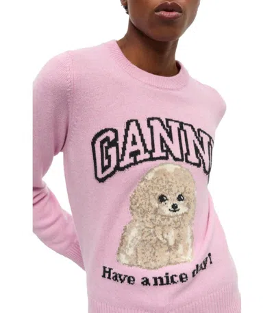 Ganni Poodle Pink Crewneck Jumper In Pink