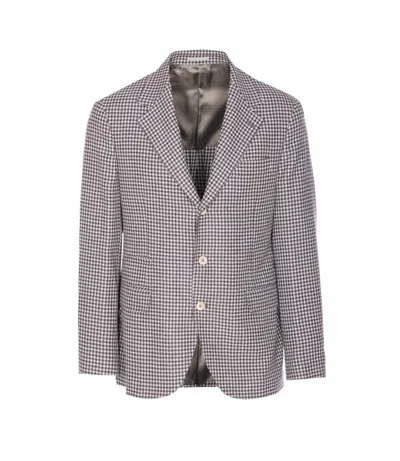 Brunello Cucinelli Houndstooth Check Long Sleeve Jacket In Gray