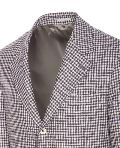 Brunello Cucinelli Houndstooth Check Long Sleeve Jacket In Gray