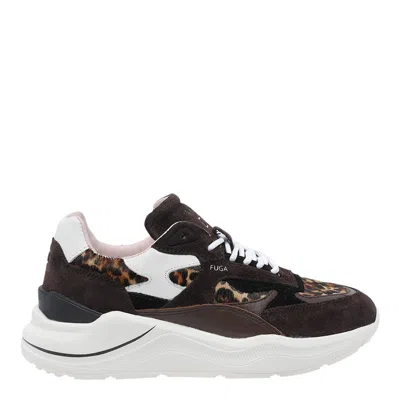 Date Fuga Pony Sneakers In Animalier Suede And Leather In Brown