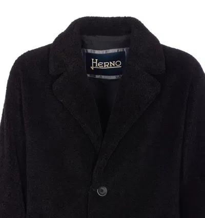 Herno Long Sleeve Notched Lapel Coat With Pockets In Black