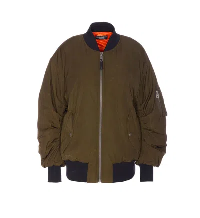 Dolce & Gabbana Down Jacket With Crewneck And Pockets In Green