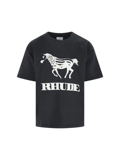 Rhude Crew Neck Short Sleeve Graphic Print T-shirt In Black