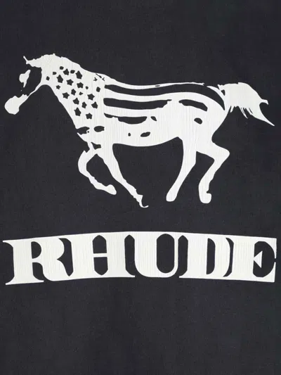 Rhude Crew Neck Short Sleeve Graphic Print T-shirt In Black