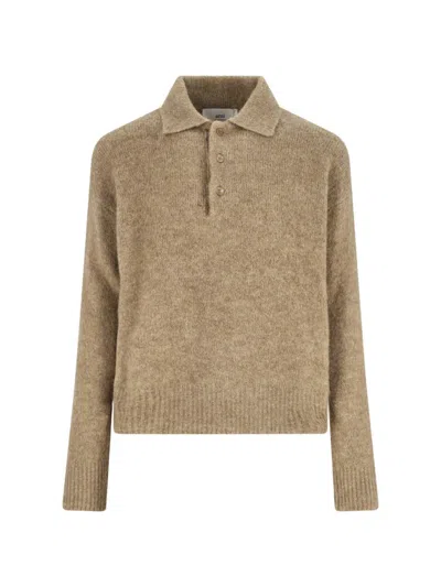 Ami Alexandre Mattiussi Ami Paris Grey Wool And Alpaca Polo Sweater Ami Paris In Brown