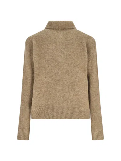 Ami Alexandre Mattiussi Ami Paris Grey Wool And Alpaca Polo Sweater Ami Paris In Brown