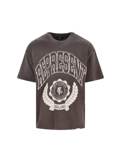 Represent Legacy Crest Cotton T-shirt With Distressed Effect In Brown