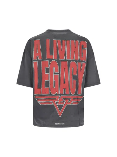 Represent Grey Crewneck T-shirt With Maxi Logo Print On Front And Rear In Cotton Blend Man In Gray