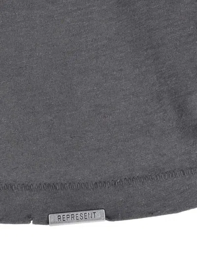 Represent Grey Crewneck T-shirt With Maxi Logo Print On Front And Rear In Cotton Blend Man In Gray