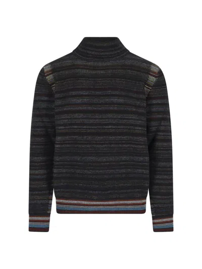Paul Smith Multicolored Striped Knit Sweater With High Neckline In Multi