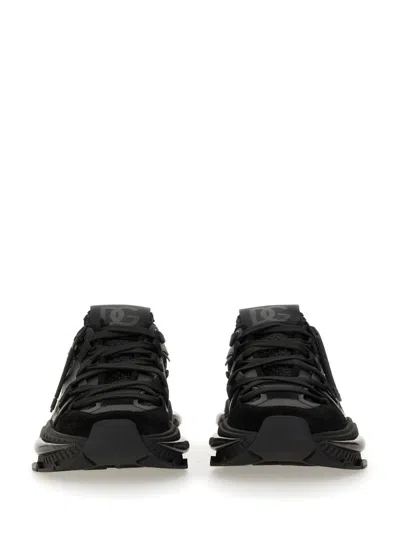 Dolce & Gabbana Airmaster Black Calf Leather Blend Sneakers In Black