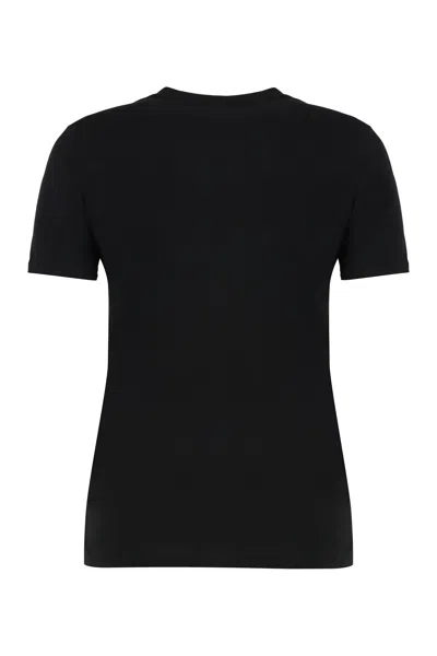 Elisabetta Franchi Black T-shirt With Embroidered Logo On The Front In Cotton Woman In Black