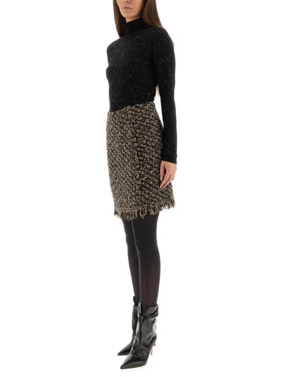 Fabiana Filippi Textured Tweed Skirt With Fringed Hemline In Multi