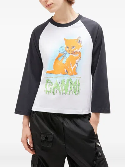 Ganni T-shirt In Cotone Bicolor  Donna In White