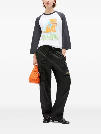 Ganni T-shirt In Cotone Bicolor  Donna In White