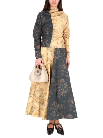 Ganni Asymmetric-neck Floral-print Top In Multi