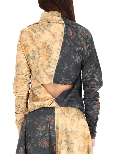 Ganni Asymmetric-neck Floral-print Top In Multi