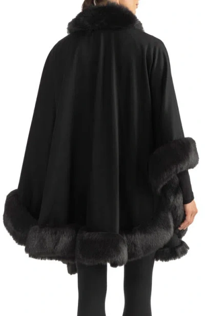 Sofia Cashmere Faux Fur Trim Cashmere Wrap In Black
