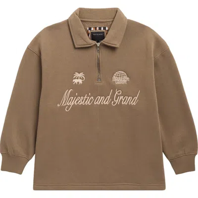 Denim And Flower Kids' Embroidered Quarter Zip Pullover In Brown