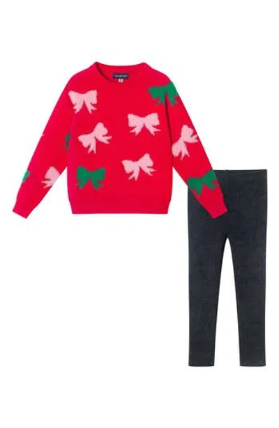Andy & Evan Kids' Bow Icon Sweater & Leggings Set In Red