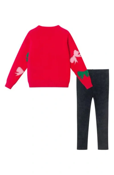 Andy & Evan Kids' Bow Icon Sweater & Leggings Set In Red