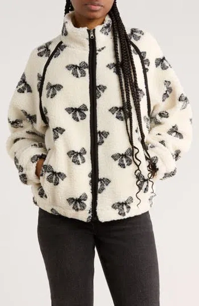 Rdi Bow Faux Shearling Zip Jacket In Neutral