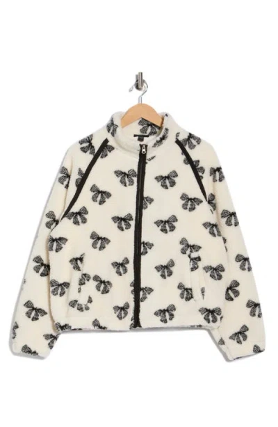 Rdi Bow Faux Shearling Zip Jacket In Neutral
