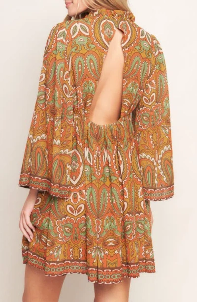 Flying Tomato Print Long Sleeve Minidress In Brown
