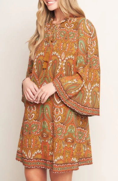 Flying Tomato Print Long Sleeve Minidress In Brown
