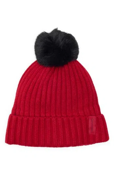 Calvin Klein Faux Fur Pompom Beanie In Red