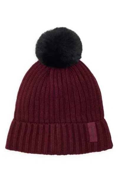 Calvin Klein Faux Fur Pompom Beanie In Red