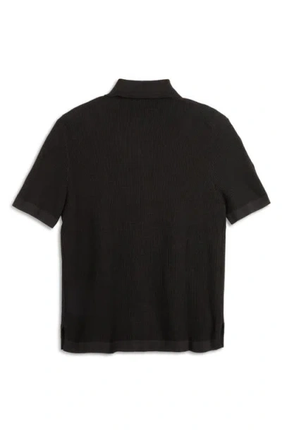 Scotch & Soda Short Sleeve Knit Button-up Shirt In Black