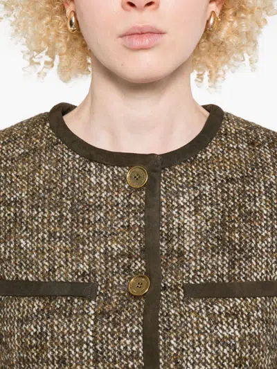 Golden Goose Coffee-colored Wool Tweed Jacket In Multi