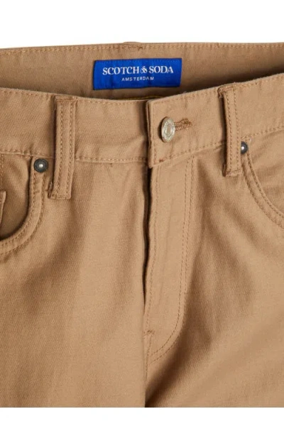 Scotch & Soda Dobby Stretch Cotton Straight Leg Pants In Brown