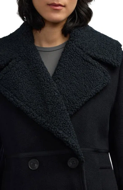 Scotch & Soda Runa Faux Shearling Collar Peacoat In Black